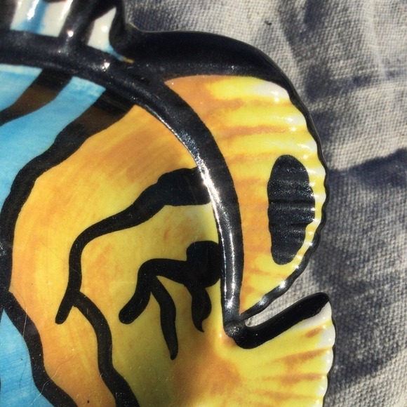 Art pottery ceramic threadfin butterflyfish trinket dish blue yellow signed fish - Picture 5 of 10